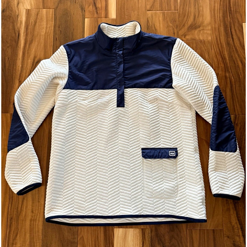Helly Hansen Women's 1/4 Zip Pullover Jacket White/Blue Chevron Logo Size XL